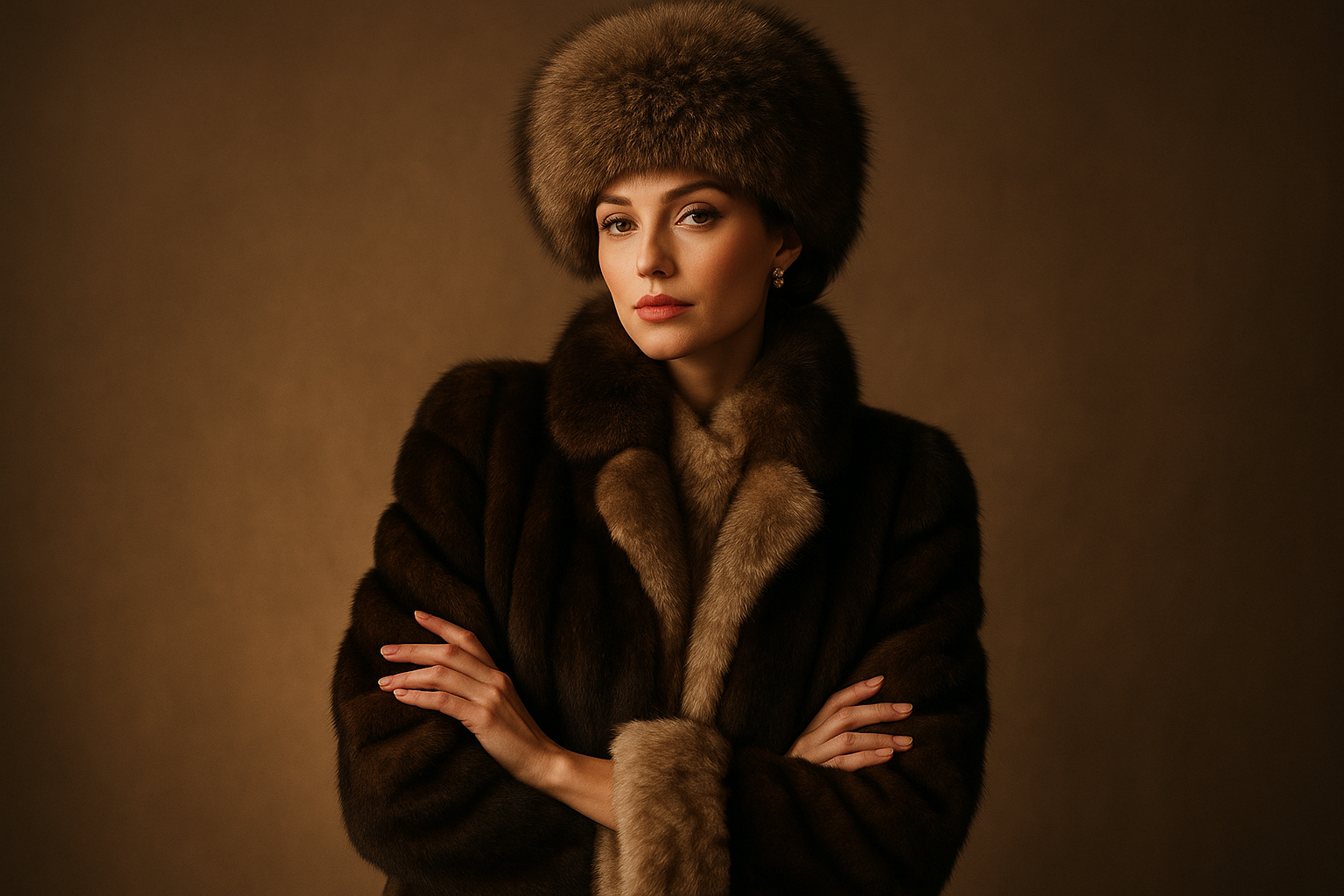 femme avec des menteaux et bonnet en fourrures